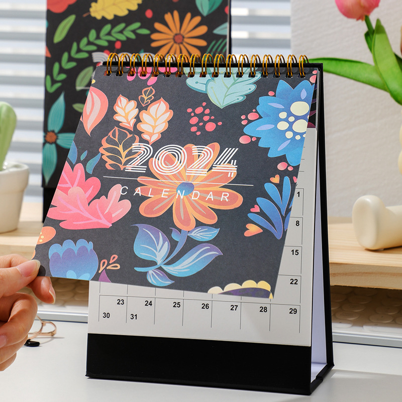 2024 Desk Calendar solid color desktop calendar plan memo pad paper Custom Logo Printed Spiral Wire Stand Flip Table Calendar