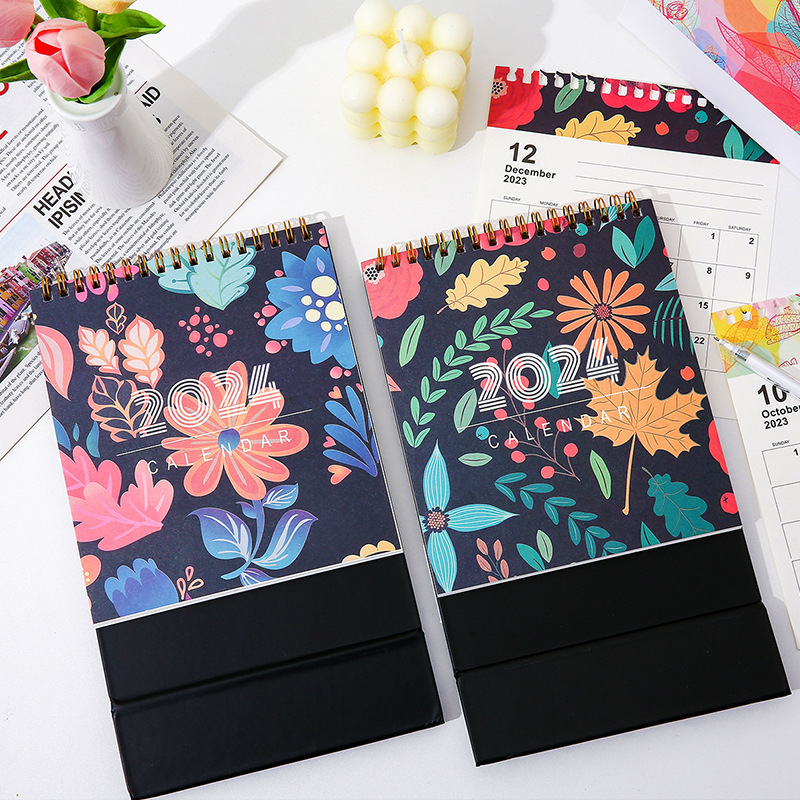 2024 Desk Calendar solid color desktop calendar plan memo pad paper Custom Logo Printed Spiral Wire Stand Flip Table Calendar