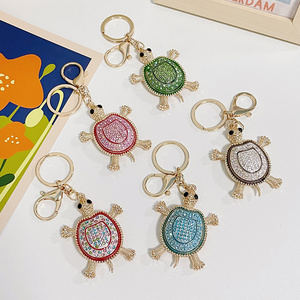 Newest Colorful Diamond Animal Turtle Key Ring Metal Rhinestone Crystal Turtle Keychain For Gift