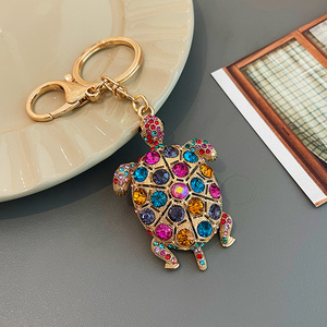 Fashion Colorful Diamond Turtle Charm Purse Key Ring Sparkling Rhinestone Crystal Animal Turtle Keychain