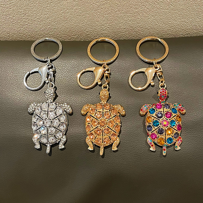 Fashion Colorful Diamond Turtle Charm Purse Key Ring Sparkling Rhinestone Crystal Animal Turtle Keychain