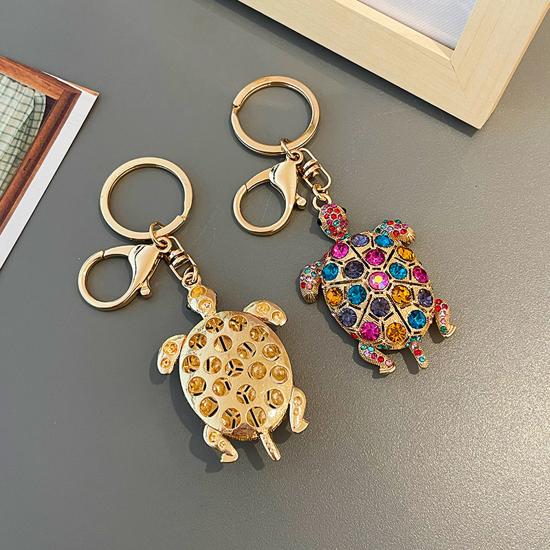 Fashion Colorful Diamond Turtle Charm Purse Key Ring Sparkling Rhinestone Crystal Animal Turtle Keychain