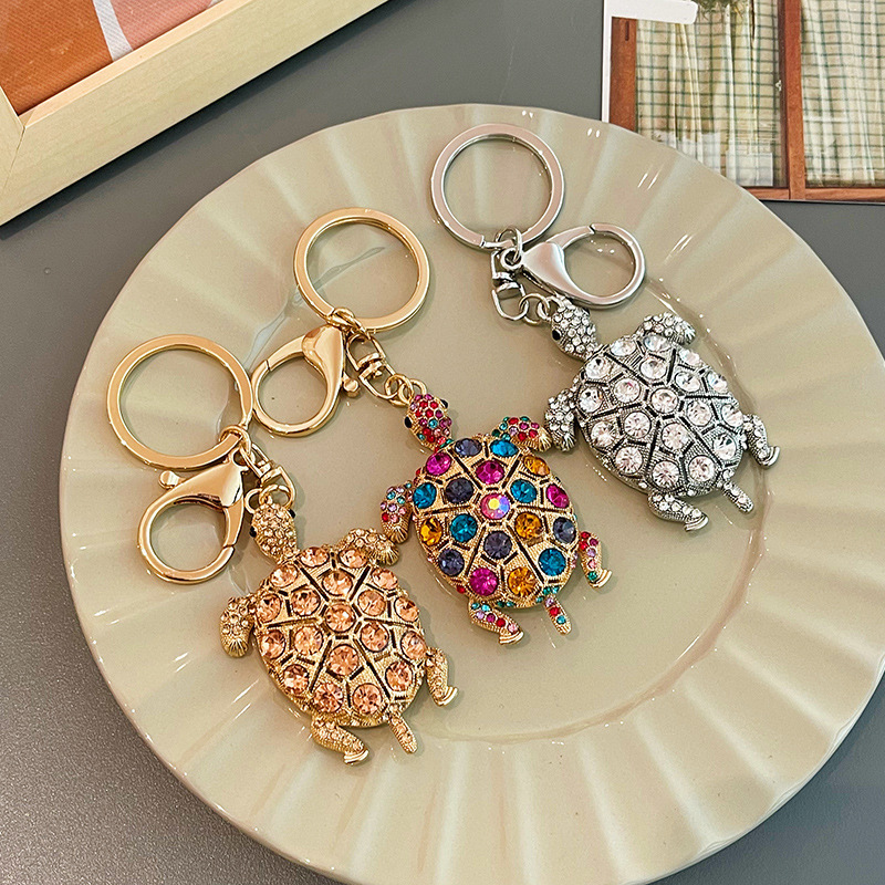 Fashion Colorful Diamond Turtle Charm Purse Key Ring Sparkling Rhinestone Crystal Animal Turtle Keychain