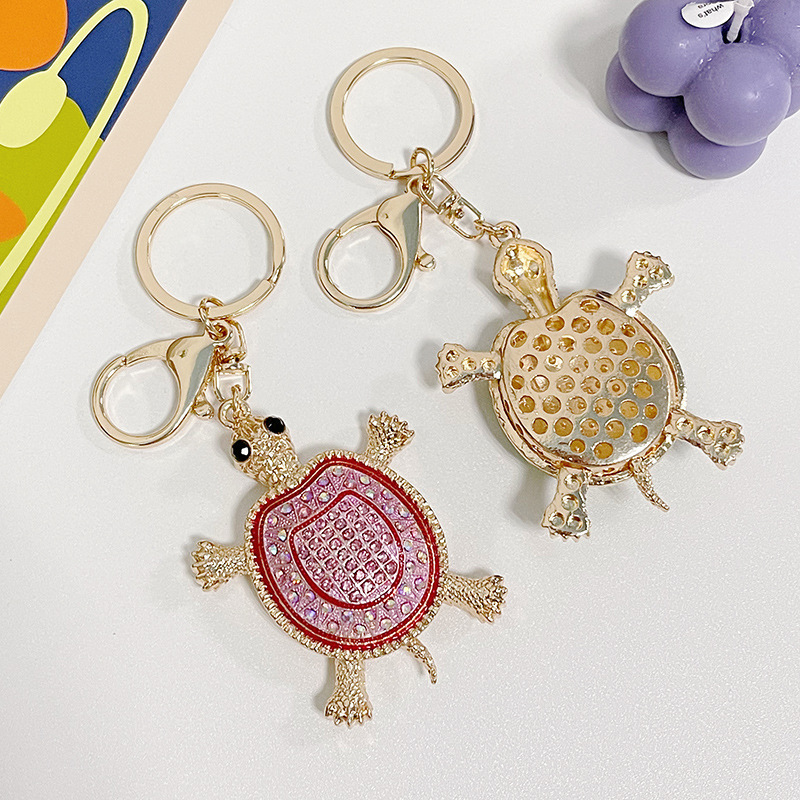 Newest Colorful Diamond Animal Turtle Key Ring Metal Rhinestone Crystal Turtle Keychain For Gift