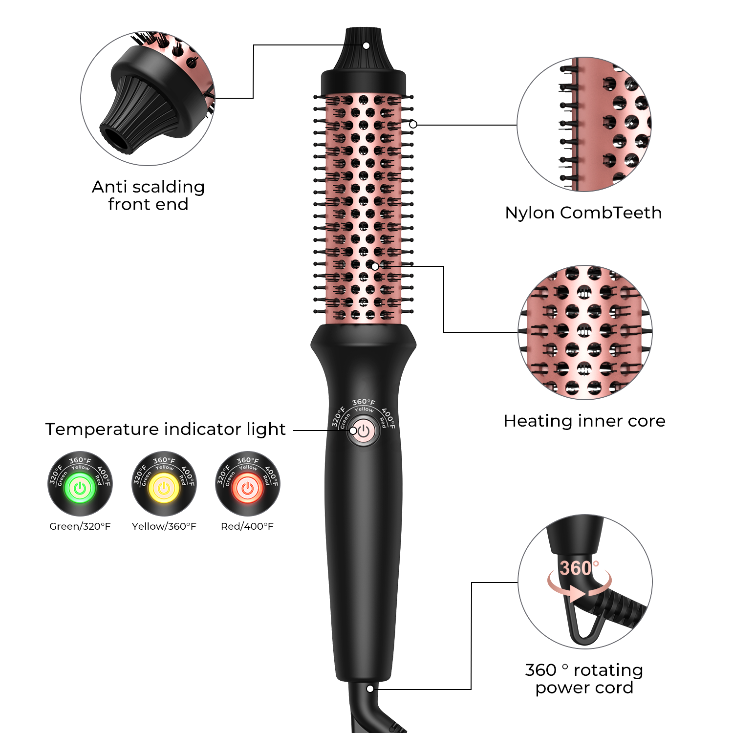 Portable Ceramic thermal hair curling iron brush straightener brush hair styling tools hot comb