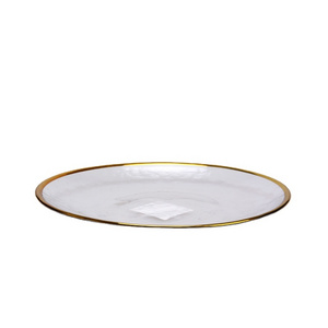 Wholesale Round clear glass fruit plate flat  dish large charger plate with silver gold rim for wedding home use