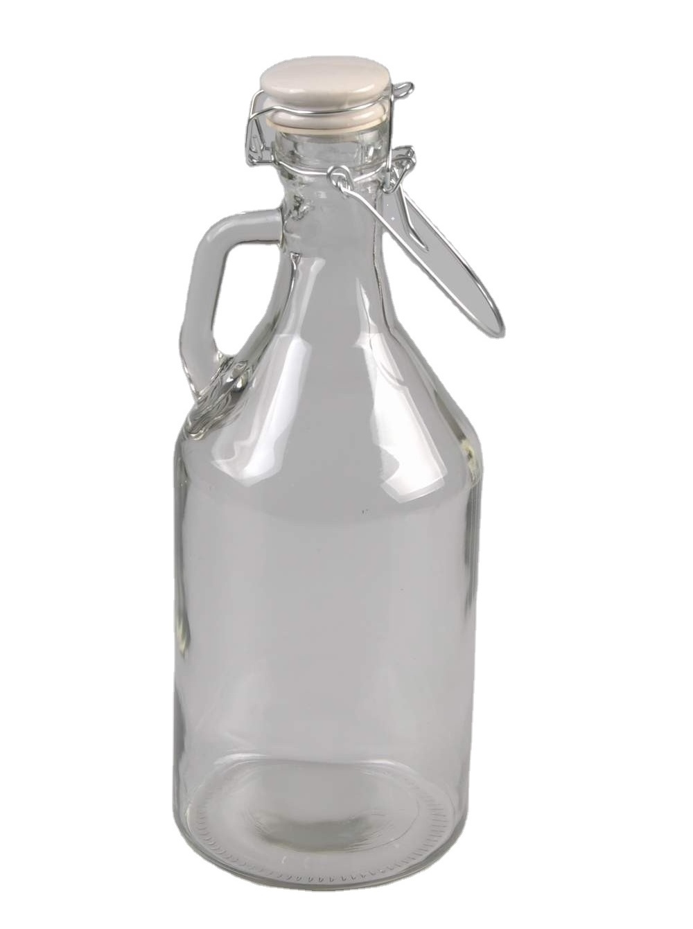 Wholesale  round growler Dark Amber beer glass growler with swing ceramic lid 32oz 64oz 1L 2L water wine  bottle with handle