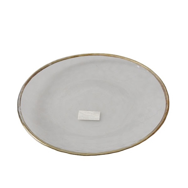 Wholesale Round clear glass fruit plate flat  dish large charger plate with silver gold rim for wedding home use