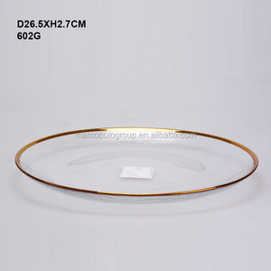 Wholesale Round clear glass fruit plate flat glass dish large charger plate  with silver gold rim