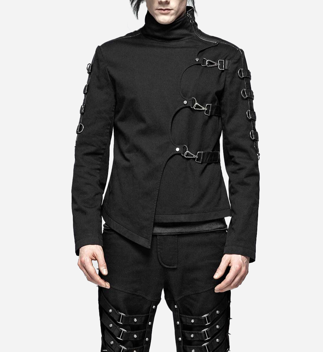 Men Cotton Twill Punk Coat Chains Buckles Punk Gothic Straight Jacket Coat Costumes Customized Gothic Coats Men