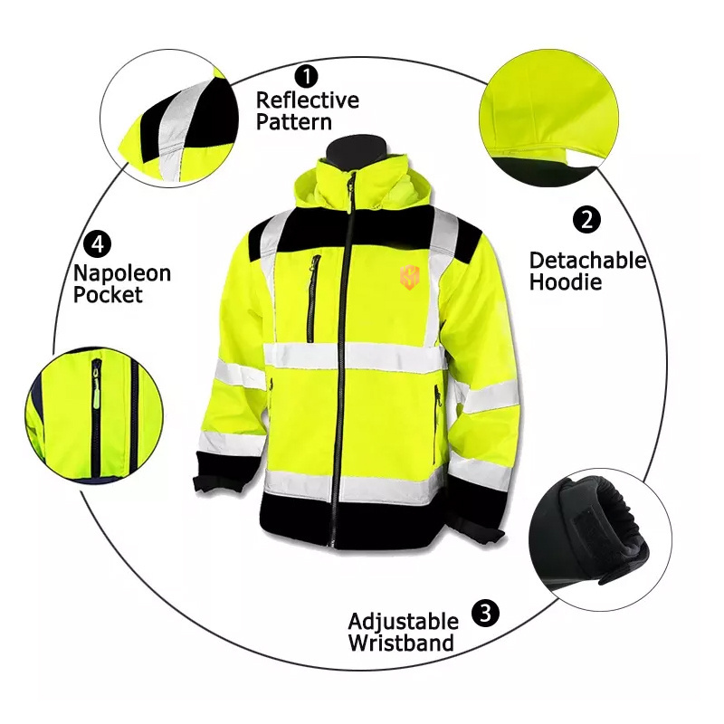 Men Security Jacket Winter High Visibility Jacket Reflective Tape Safety Security Work Coats and Jackets for Men