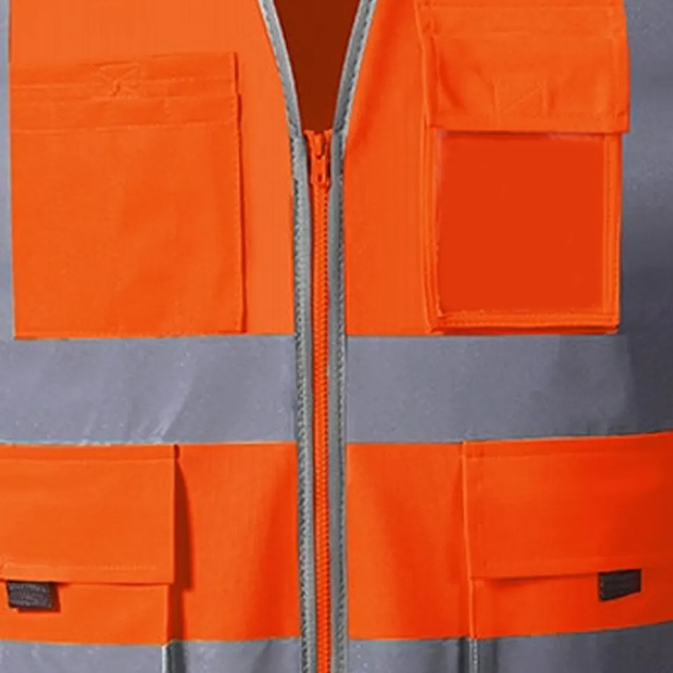 Hi Vis Orange Mesh Construction Safety Vests Customized Reflective Security Vest Multi Pockets Work Wear