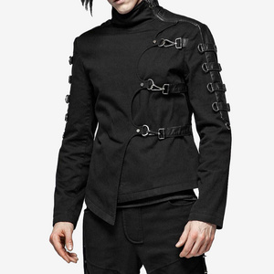 Men Cotton Twill Punk Coat Chains Buckles Punk Gothic Straight Jacket Coat Costumes Customized Gothic Coats Men