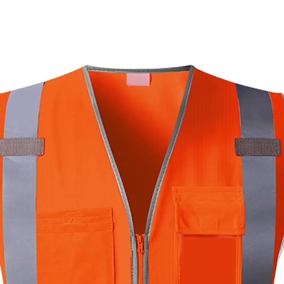 Hi Vis Orange Mesh Construction Safety Vests Customized Reflective Security Vest Multi Pockets Work Wear