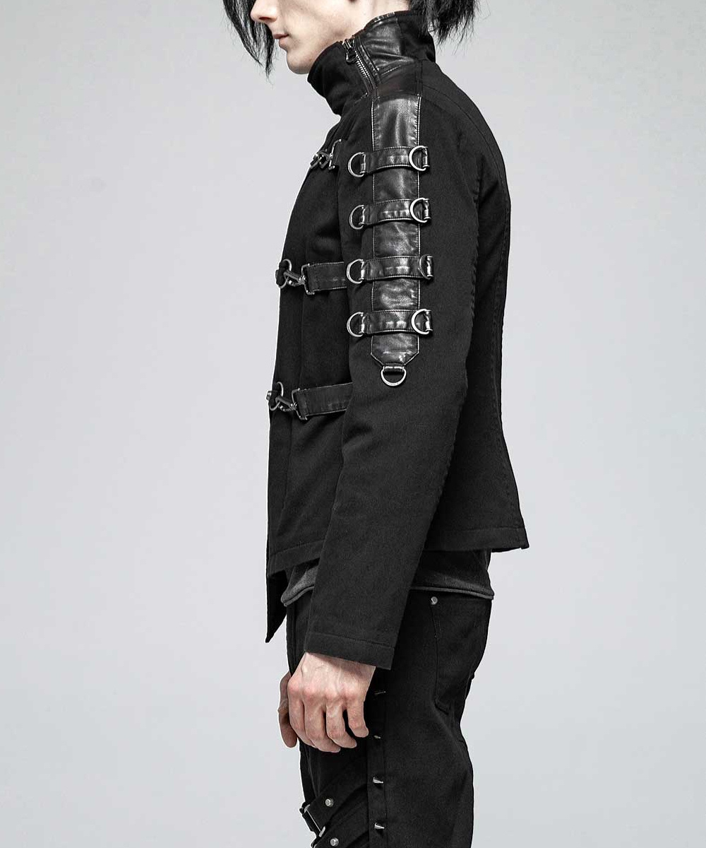 Men Cotton Twill Punk Coat Chains Buckles Punk Gothic Straight Jacket Coat Costumes Customized Gothic Coats Men