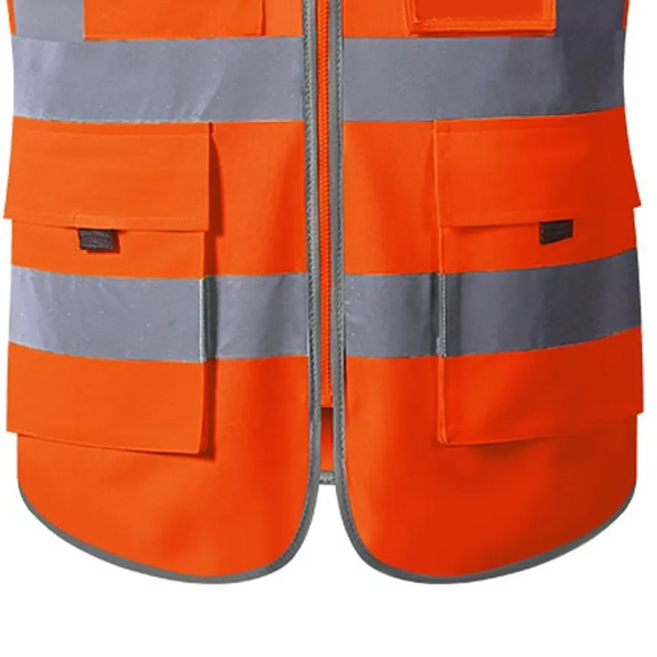 Hi Vis Orange Mesh Construction Safety Vests Customized Reflective Security Vest Multi Pockets Work Wear