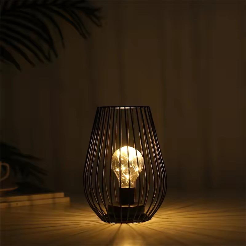 Retro Wrought Metal Iron Art Hollow LED Modern Metal Craft Table Lamps with Atmosphere light for Bedroom Decoration