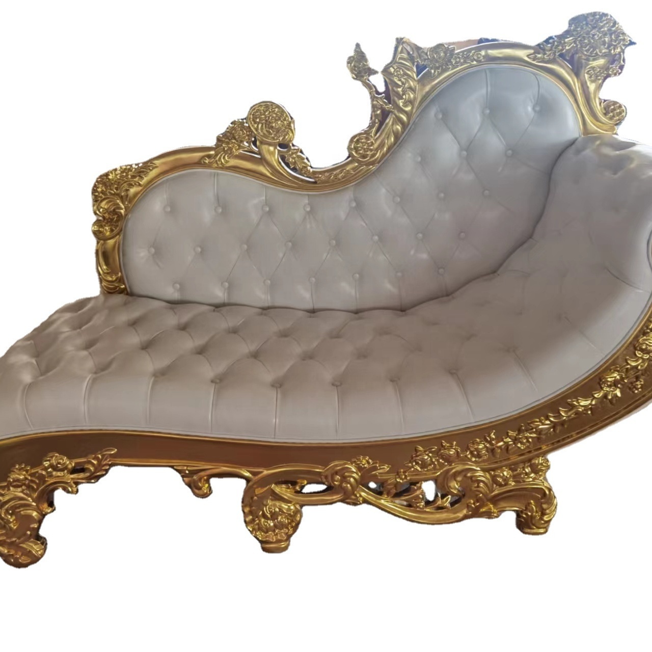 Wholesale Royal Classical Villa Luxury Lounge Carved Gilded Wood White Leather Loverseat Couch Wedding Events Hotel Hall Chairs