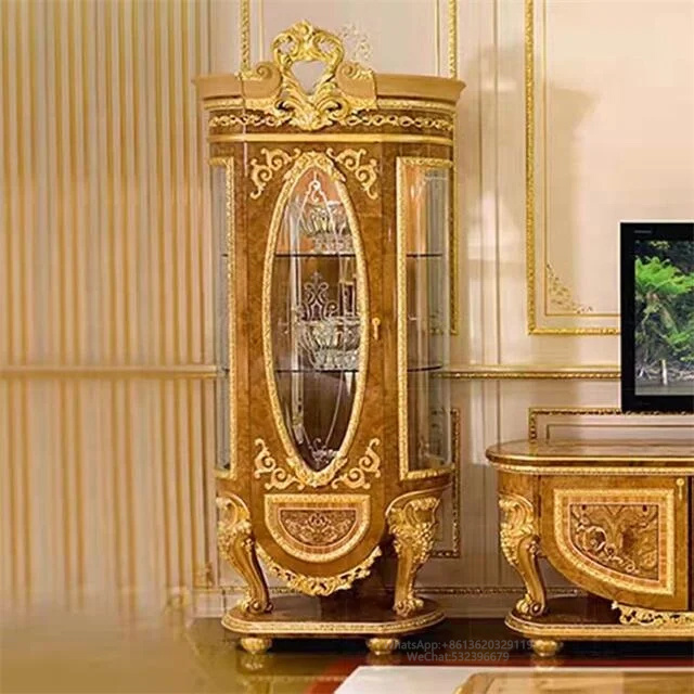 Premium European Classical Teak Wood TV Cabinet with Glass Door Antique Rustic Design Manufacturer's Choice Villa Application