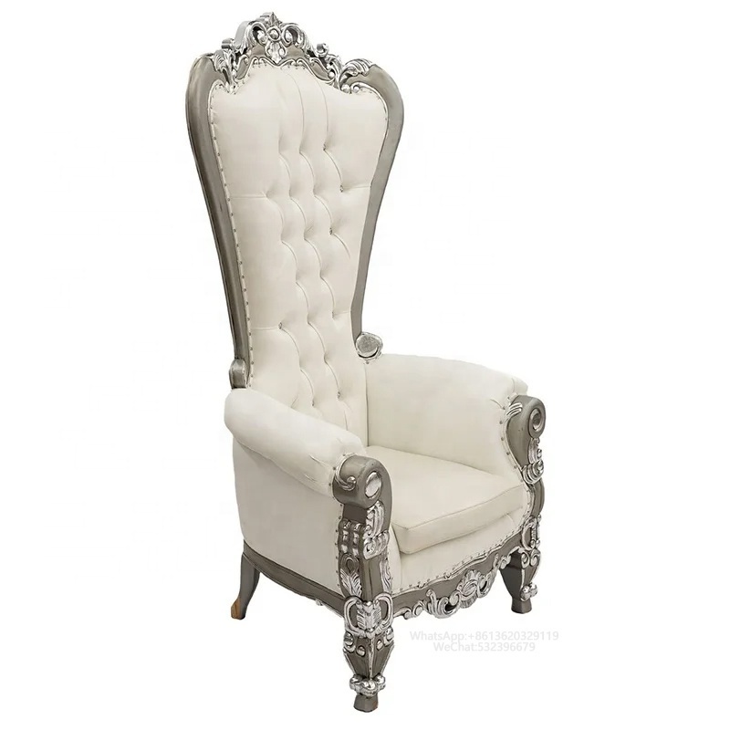 High-Back Big Head Gilded Wood Carved Luxury Throne Chair White Leather Event Wedding Rental for Banquet Bar Lobby