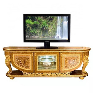 Premium European Classical Teak Wood TV Cabinet with Glass Door Antique Rustic Design Manufacturer's Choice Villa Application