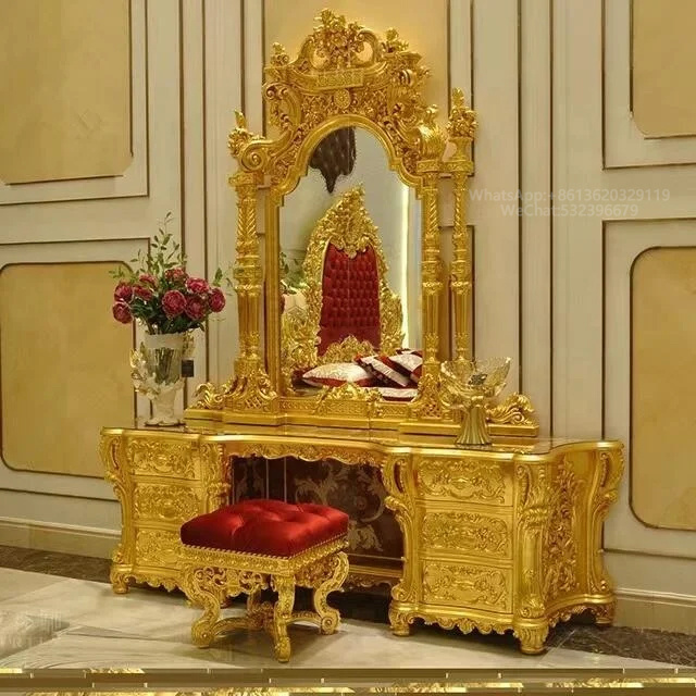 Italian Classical Bedroom Furniture Hand-Carved Oak Mahogany Teak King Throne Bed 24k Gold Velvet Fabric Double Bed Wooden Panel