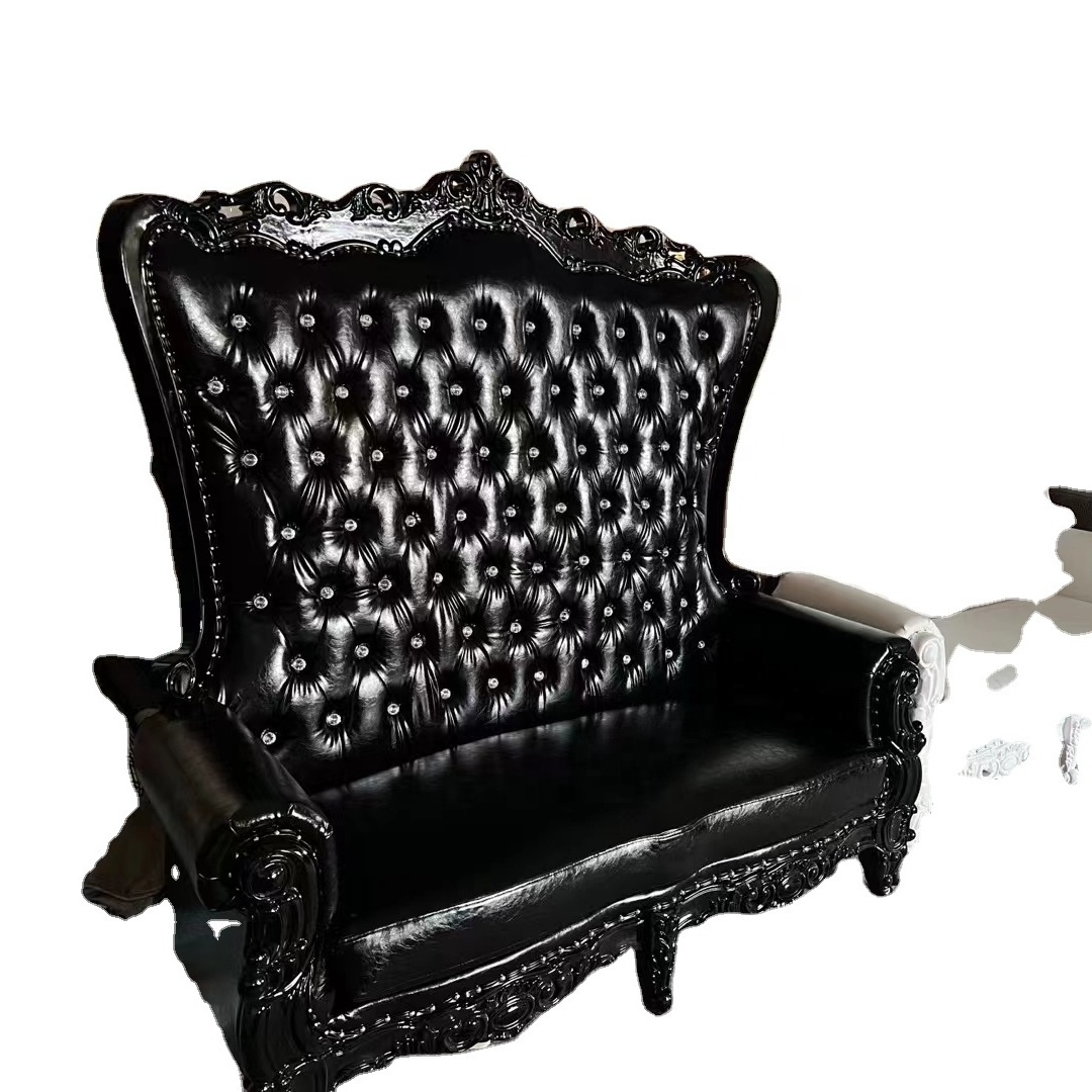 Luxury Black Leather Throne Chair High-End Double High Back Banquet Chair for Living Room  New Antique Design Love Couch