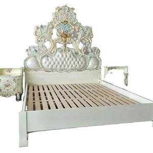 Luxury French Rococo Style Antique Wood Carved Marquetry Canopy Bed Royal Four Poster King Size Storage European Bedroom