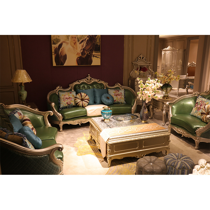 High-End 7 Seater Royal Luxury Leather Sofa Set Factory Supplied Antique Living Room Furniture for Home Hotel Restaurants