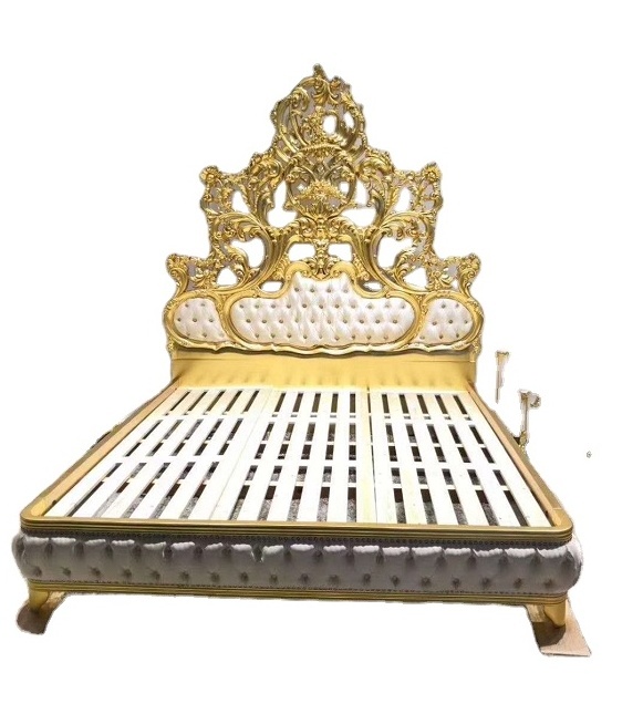 Luxury French Rococo Style Antique Wood Carved Marquetry Canopy Bed Royal Four Poster King Size Storage European Bedroom