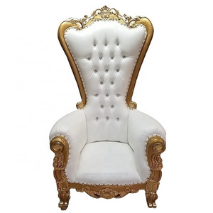 High-Back Big Head Gilded Wood Carved Luxury Throne Chair White Leather Event Wedding Rental for Banquet Bar Lobby