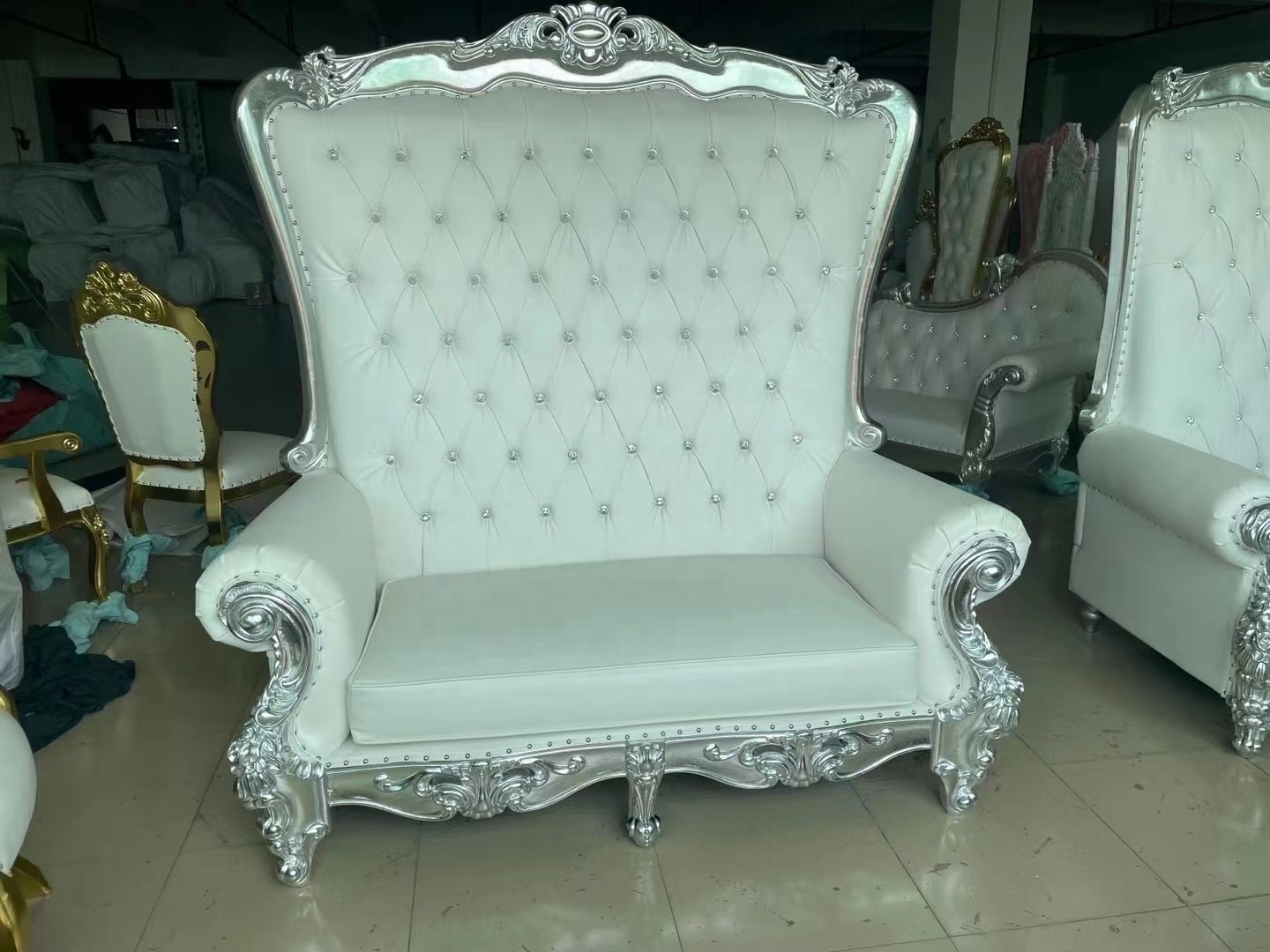 Luxury Black Leather Throne Chair High-End Double High Back Banquet Chair for Living Room  New Antique Design Love Couch