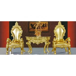 High-Back European Classical Gold Throne Arm Chair Luxury Artificial Leather for Banquets Events Villas Hand-Carved King Throne