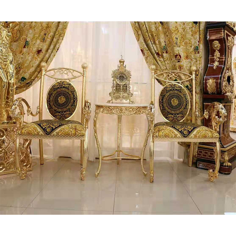 New Design Arab Classical Golden Genuine Leather Waittingroom Coffee Table Set Cast Copper Livingroom Chair with Leisure Style