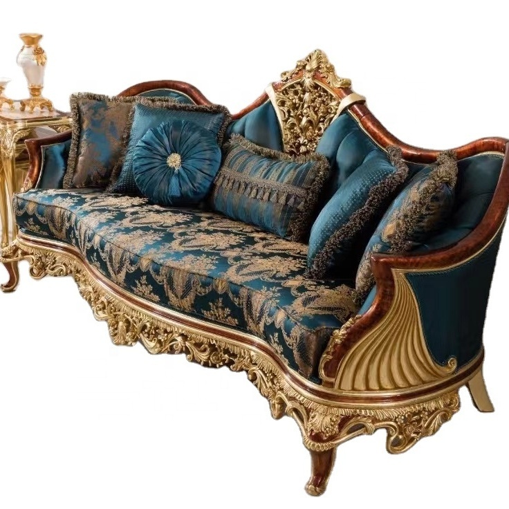 Italian Style Dubai Luxury Wooden Curved Arab Majlis Salon Sofa Set Luxury Living Room Furniture for Office and Hotel Use