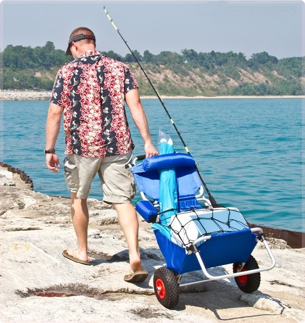 folding rolling aluminum fishing trolley cart fish cart  caddy surf fishing beach cart for camping