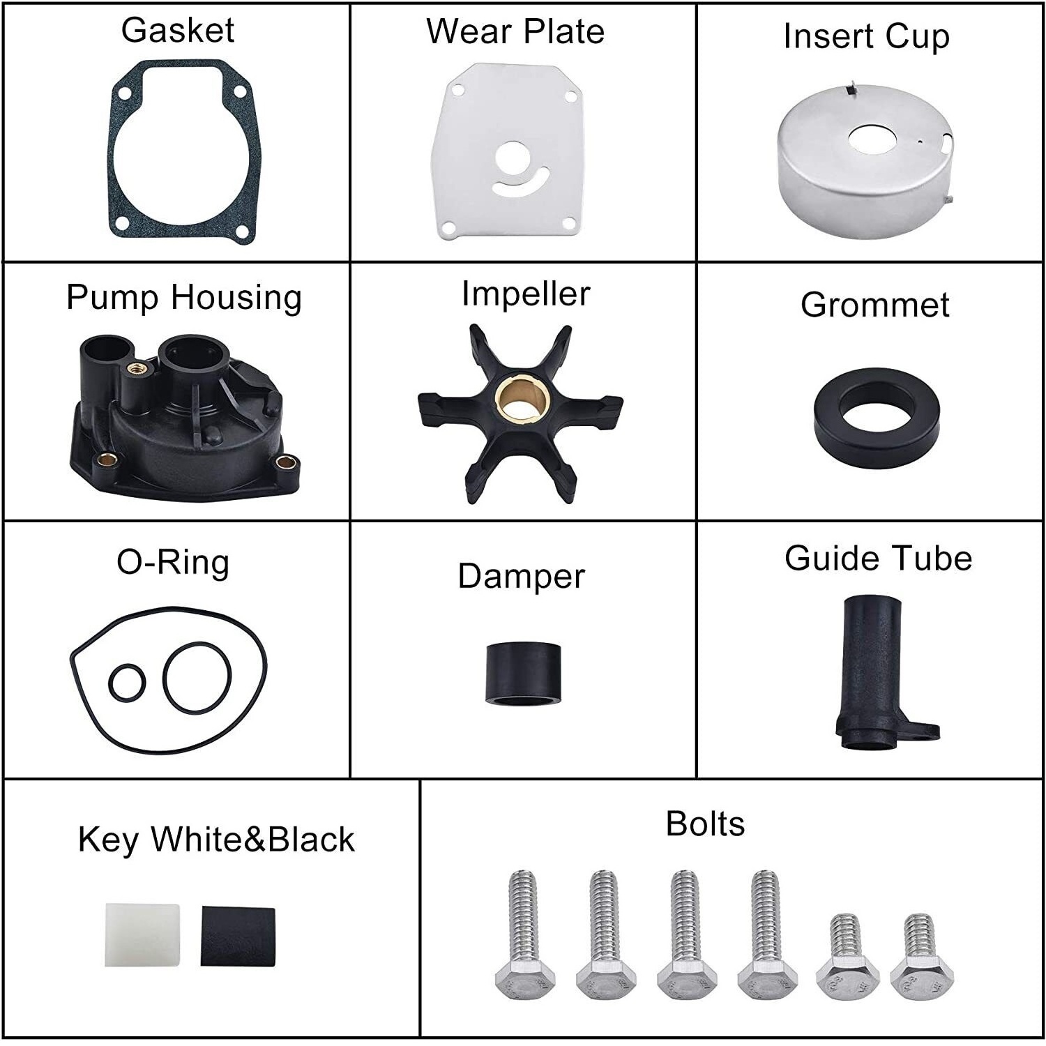 Water Pump Impeller Repair Kit Replacement for Omc Johnson Evinrude Outboard 40 50 60 65 70 75 HP Boat Motor Engine Parts 432955