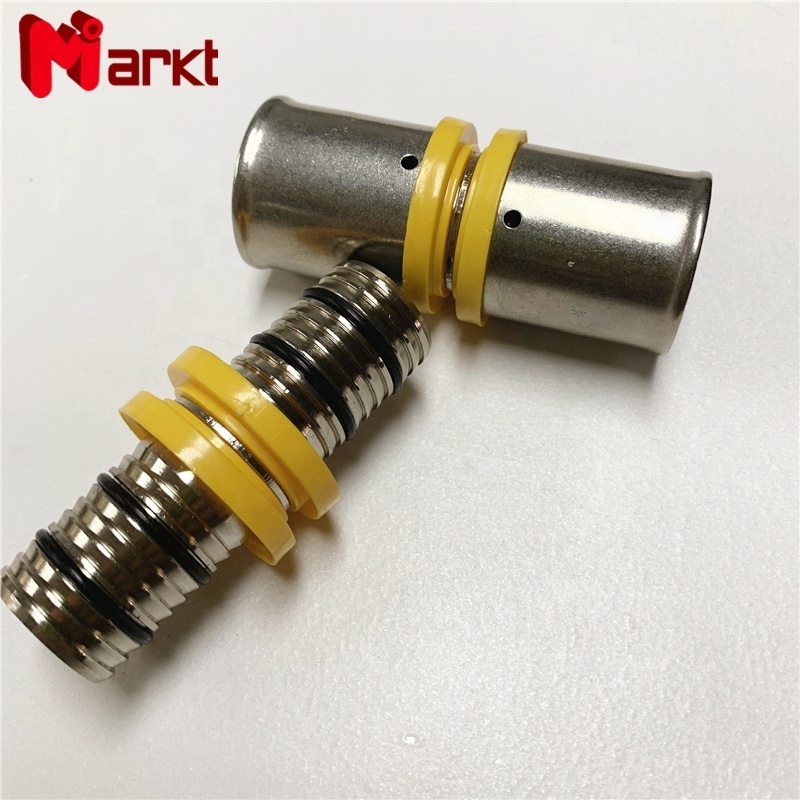 Less resistance and sound insulation high strength brass pex pipe gas press fittings