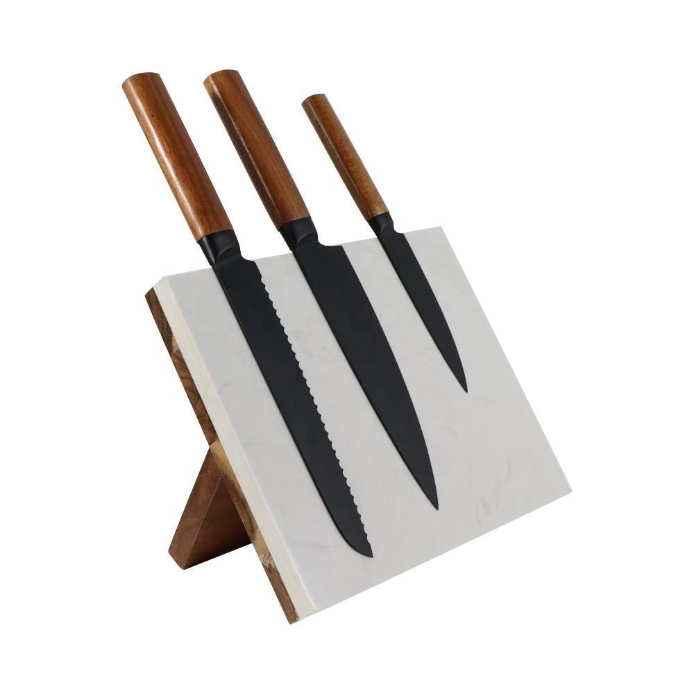 Customization Marble and Acacia Wood Magnetic Knife Holder Kitchen Accessories Knife Rack Magnetic Wood Knife Block