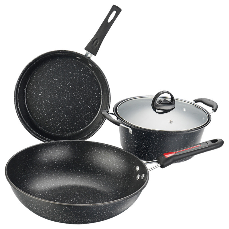 Medical Stone Cookware Non Stick Household Food Grade Coated Frying Pan Soup Pot Frying Pan Cookware Set for Kitchen