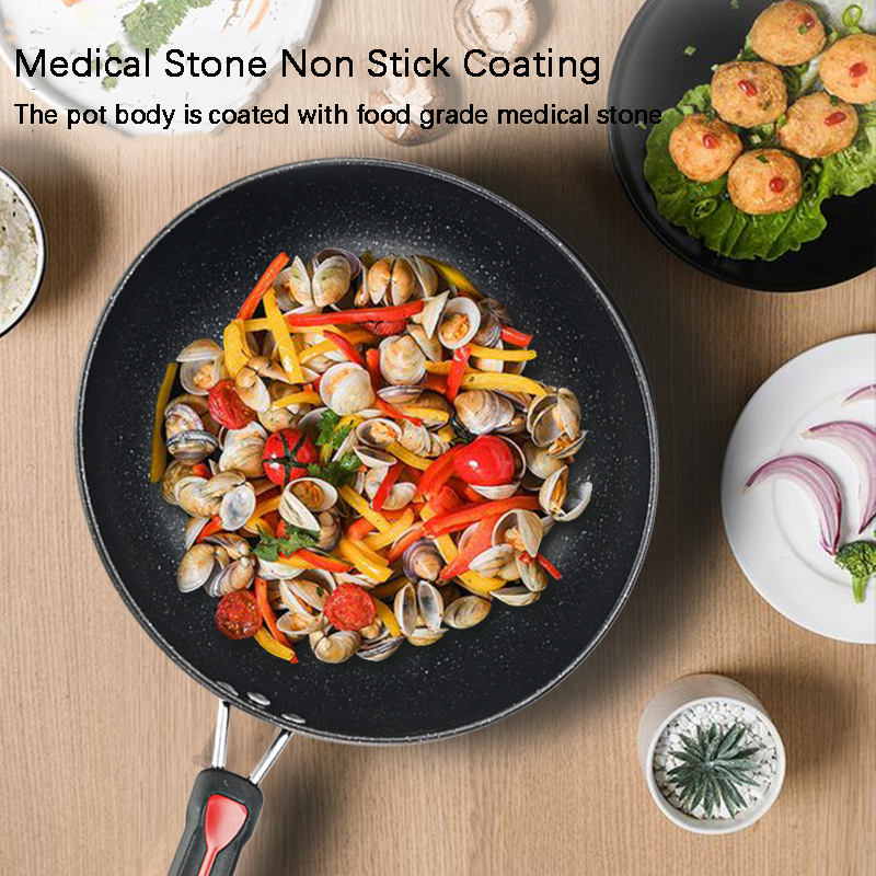 Medical Stone Cookware Non Stick Household Food Grade Coated Frying Pan Soup Pot Frying Pan Cookware Set for Kitchen