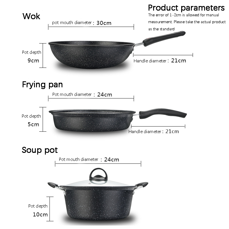 Medical Stone Cookware Non Stick Household Food Grade Coated Frying Pan Soup Pot Frying Pan Cookware Set for Kitchen