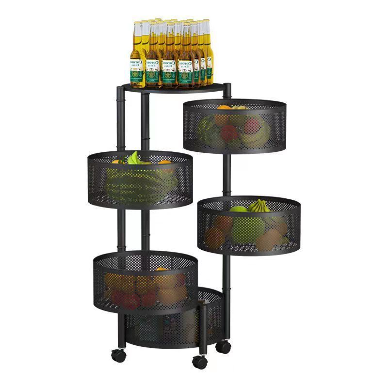 Household round frame shelf rotating storage rack vegetable and fruit storage rack floor standing multi-layer shelf