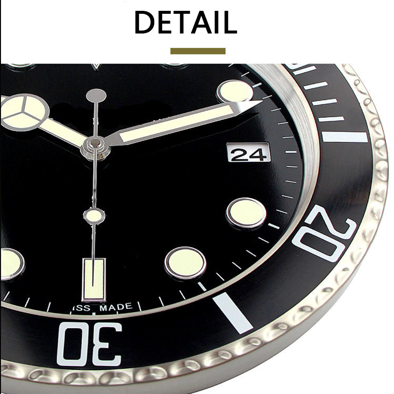 34 CM Luxury watch shape calendar wall clock wall watch clock with date and day metal DECORATIVE clock modern