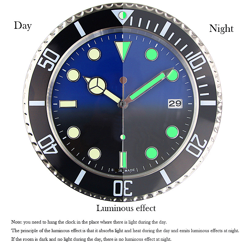 34 CM Luxury watch shape calendar wall clock wall watch clock with date and day metal DECORATIVE clock modern