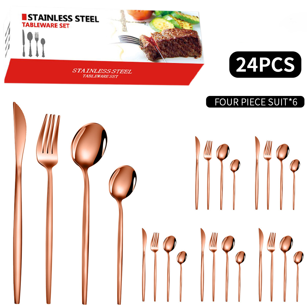 24pcs Cutlery Set Stainless Steel Flatware Tableware Spoon Fork Knife High Quality Dinnerware For Home Party