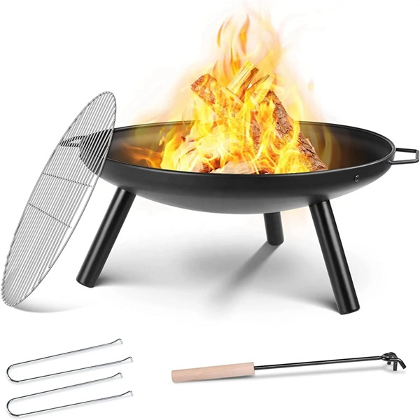 New design 24inch 60cm outdoor camping fire pit garden fire bowl with cooking grid