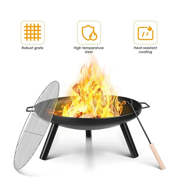 New design 24inch 60cm outdoor camping fire pit garden fire bowl with cooking grid