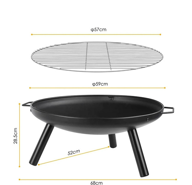 New design 24inch 60cm outdoor camping fire pit garden fire bowl with cooking grid