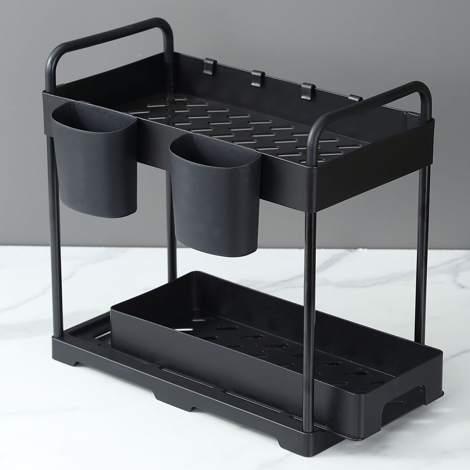 2 Tier Metal Home Storage & Organization Put Out Drawer Under Sink Organizer With Sliding Cabinet Basket